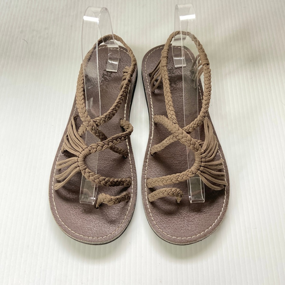 Plaka Palm Leaf Flat Womens Sandals Taupe Size 10